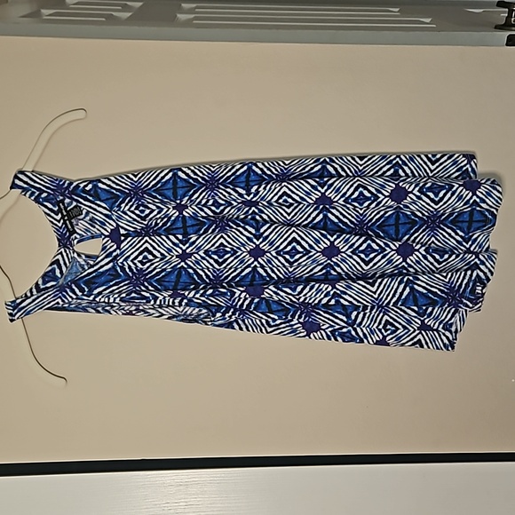 Cable & Guage Geo Diamond Blue White Keyhole Back High Neck Sleeveless Tank Lg - Picture 2 of 6